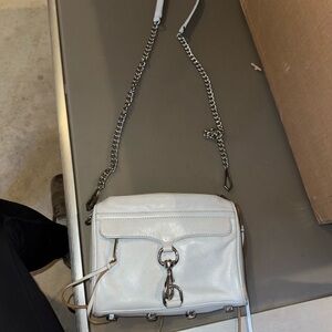 White Leather Crossbody Bag with Silver Chain Strap